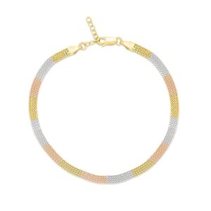 ZAVYA 925 Sterling Silver Contemporary Anklet | Tri-Colour Plated Exquisite Gift Ideas-Women Chain Anklet | With Certificate of Authenticity and 925 Hallmark